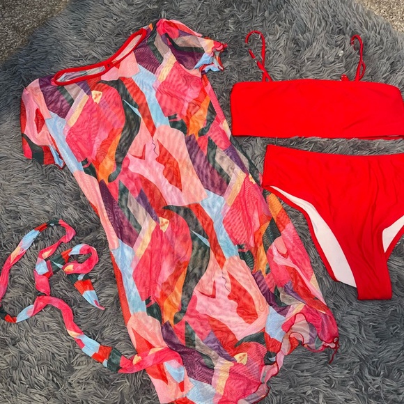 3pack Color Block Bikini Swimsuit & Cover Up - Picture 10 of 10